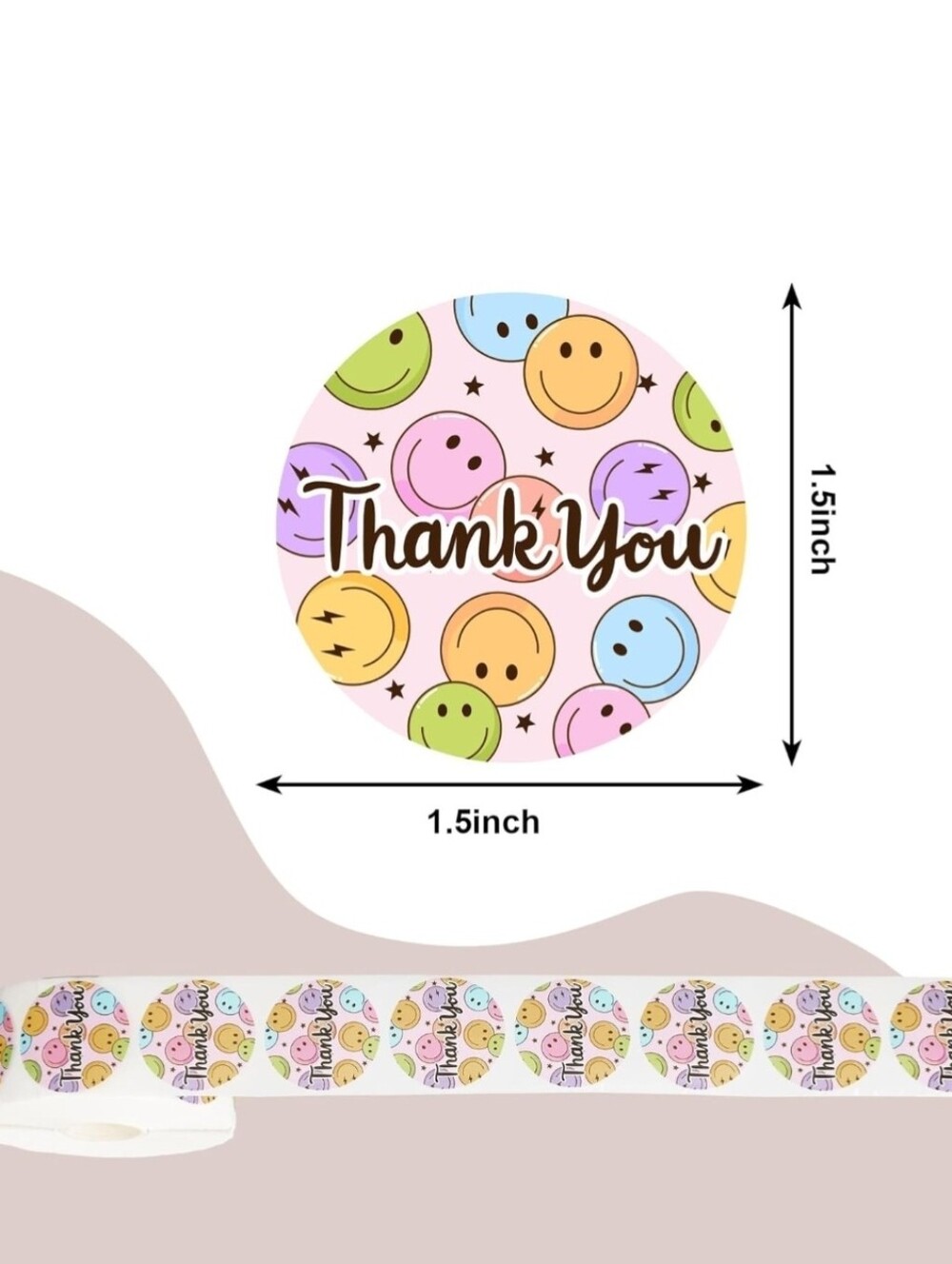 Thank You Smile Face Stickers  Colorful Pastel  Labels 50 1.5" - Picture 3 of 5